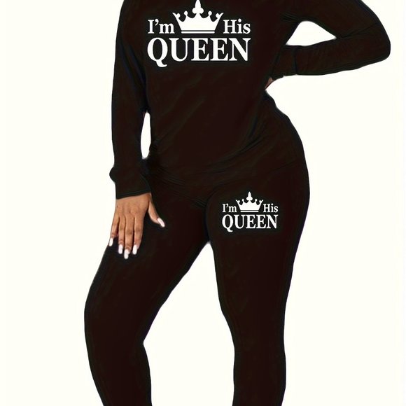 Two-piece Pants Set, Long Sleeve Crew Neck Pullover & Skinny Sports Pants Outfit - Picture 4 of 7